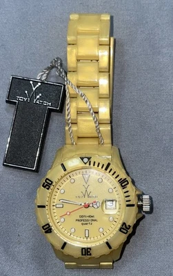 ToyWatch Reloj de Cuarzo Unisex Dorado Plástico Bisel Giratorio Fecha Batería Nueva 6.25" Foto 1 de 4