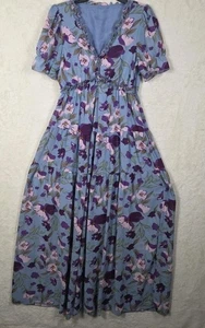 Women's Maxi Dress Sz Med Retro Inspired Feminine Full Skirt Floral Lined Tiered - Picture 1 of 10