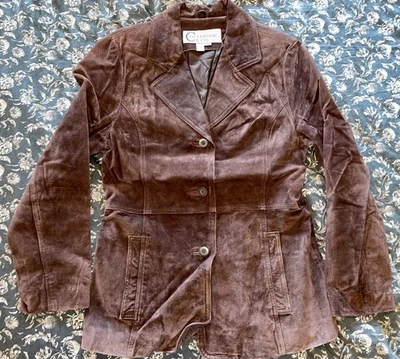 COLEBROOK Chaqueta de Cuero Gamuza Vintage MUJER Cuello M Abotonado Marrón Usada en Excelente Condición Foto 1 de 4