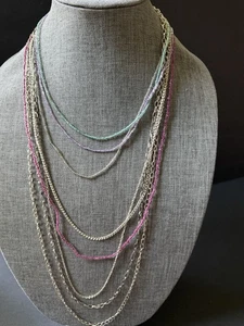 Lydell NYC Necklace Layered New Chain Beaded Chunky Festival Boho Silver Tone - Picture 1 of 10