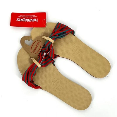 Havaianas Brazil St. Tropez 绿色红色条纹凉鞋全新美国码 11/12 码 — 第 1/4 张图片