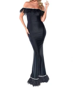 Jessica Angel off shoulder satin gown with feather trim size S - Picture 1 of 3