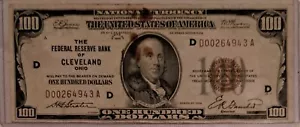 1929 $100 Federal Reserve Bank Of Cleveland Ohio, Serial Number D00264943 A - Picture 1 of 2