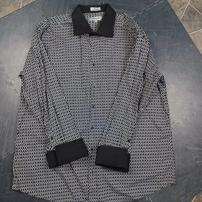 Camisa masculina Fratello punho francês tamanho 19.5 36/37 preta branca estilo italiano retrô  - Imagem 1 de 4