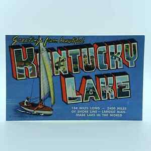 Postcard Greetings from Beautiful Kentucky Lake BIG LETTER Linen Unposted