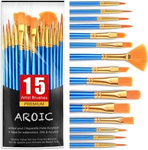 Acrylic Paint Brush Set, 15 pcs Nylon Hair Paint Brushes for All Purpose Oil Wat - Picture 1 of 7