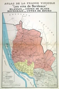 MAPAS DE VINOS FRANCESES por Louis Larmat de la región de Burdeos c. 1940 - Imagen 1 de 1