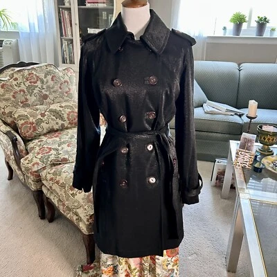 Gabardina Style & Co Negra Brillante Doble Pecho Talla Grande Foto 1 de 4