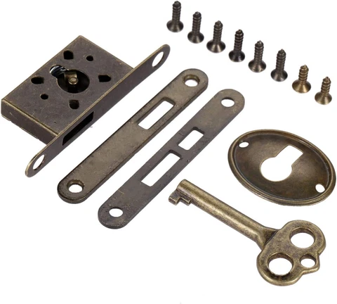 Dophee 1Set Antique Bronze Full Mortise Mini Decorative Locks with Key Cover