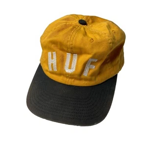 Vintage HUF Skateboarding Snapback Hat Cap Yellow Black Skate Hipster Streetwear - Picture 1 of 9