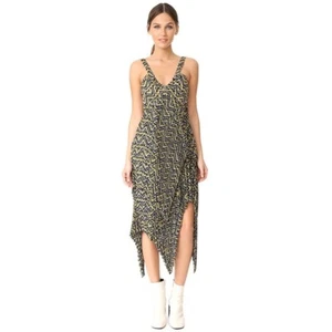 ALC Kendall Women's Ikat Silk Asymmetrical Pleated V-Neck Sleeveless Midi Dress - Picture 1 of 13