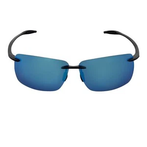 MAUI - Rimless TR90 Thin Sports Wrap Sunglasses Black Blue Mirror Polarized - Picture 1 of 8