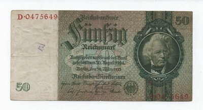 GERMANY 50 REICHSMARK 1933 PICK 182A LOOK SCANS - Image 1 of 2