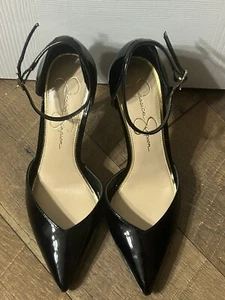 Jessica Simpson Stilletto decolte tacco alto pelle verniciata cinturino alla caviglia 6,5 WOW! - Foto 1 di 5