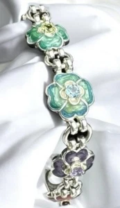 Pulsera de Colección Plata de Ley 925 Esmalte Flor Piedras Preciosas Y2K Años 90 - Imagen 1 de 4