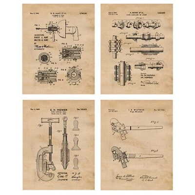 Classic Plumbing Pipe Tools Patent Prints, 4 (8x10) Art Decor Home Work Office - Image 1 of 4