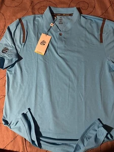 UNDER ARMOUR CURRY #419 BLUE SPLASH HENLEY FITTED POLO SHIRT SIZE L MEN $75.00 - Picture 1 of 3