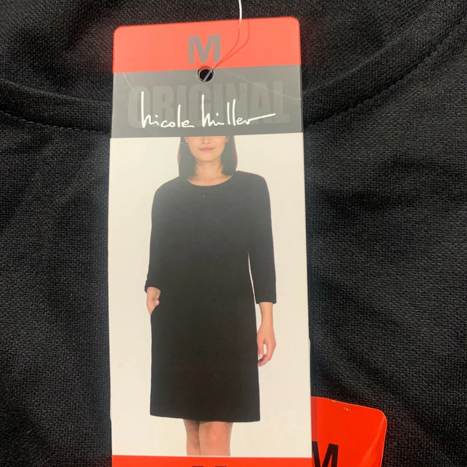 Womens Nicole Miller 3/4 Sleeve Dress Black Medium M