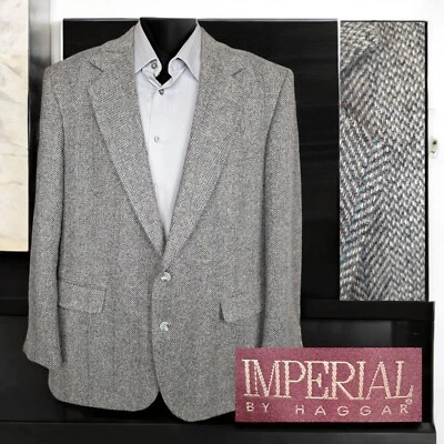 Chaqueta Blazer Haggar Imperial Para Hombres 44R Gris Espiga Rayas Lana Tweed Foto 1 de 4