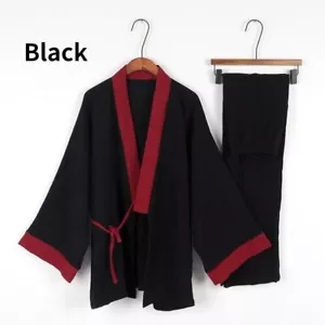 Men Japanese Cotton Pajama Long Pants Kimono Nightwear Bathrobe Loungewear - Picture 1 of 16