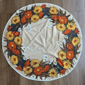 Vintage mid century 60s 70s orange yellow  floral round scarf or tablecloth  - Picture 1 of 3