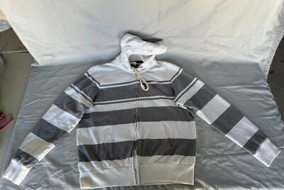 Sudadera con Capucha American Rag Para Hombres L Cremallera Completa Blanco-Gris Rayas Sudadera Foto 1 de 4