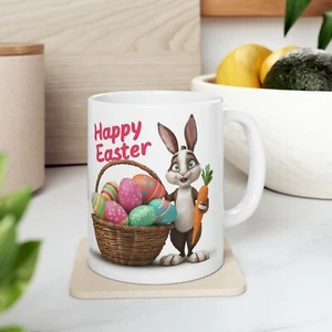 Happy Easter Eggs Bunny Rabbit Mug Coffee Cup - Picture 1 of 3
