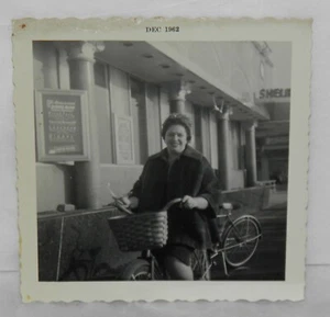 1962 Photo Snapshot Woman on Bicycle ATLANTIC CITY BOARDWALK Sheldrake Hotel  - Picture 1 of 1