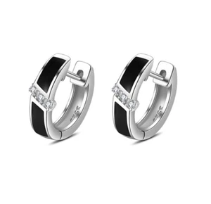 925 Sterling Silver Enamel CZ Bar Huggie Hoop Endless Earrings 9mm Gift F9 - Picture 1 of 7