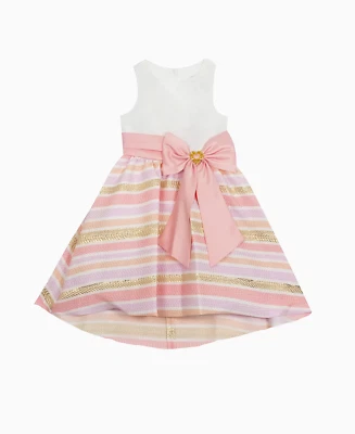 NWT Rare Editions Girls Size 6X Pink Gold Stripe Bow Special Occasion Dress - Image 1 of 3