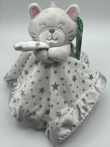 Little Mimos Gray Cat Security Blanket ~ Velour ~ Satin ~ Stars ~ 13" x 13" New - Picture 1 of 6