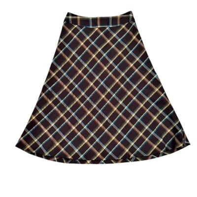 East 5th Chocolate Brown Plaid A-Line Midi Skirt 12 Dark Academia School Preppy - Image 1 of 4