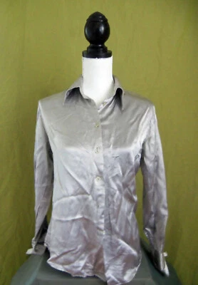 Blusa Moda Int'l años 90 glamour/gótico fresco plata acetato/rayón imitación satén. Talla XS/SM Foto 1 de 4