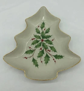 Lenox Holiday Tree Candy Dish, Ivory Gold Trim Dimension Collection 7.75 inches - Picture 1 of 8