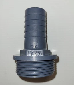 Grey PP Male 1 1/4" BSP x 25mm Barbed Hose Tail Fitting Pool Pond Water Pipe - Picture 1 of 1