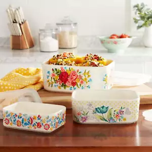 The Pioneer Woman Sweet Rose Rectangle Ceramic Nesting Bowl Set - Picture 1 of 6