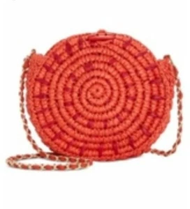 Women's INC Straw Circle Crossbody Straw Bag Purse Flame BP - Picture 1 of 6
