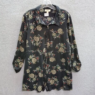 Style & Co Women Dress Large Black Floral Shirt Button Up Mini READ - Image 1 of 4