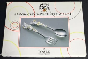 Baby Mickey 2 Piece Educator Set Silver Plated by Towle NIB Disney Vintage 1993 - Picture 1 of 4