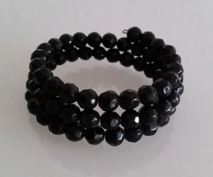 Spiral Stretch Armband Glasperlen 8 mm schwarz mehrreihig dehnbar A 13 - Bild 1 von 4