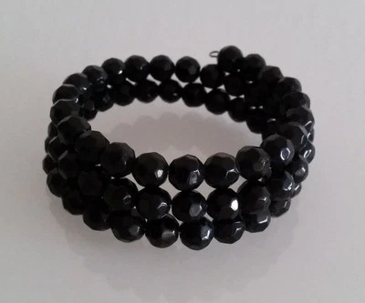 Spiral Stretch Armband Glasperlen 8 mm schwarz mehrreihig dehnbar A 13 - Bild 1 von 4