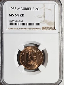 Mauritius 2 Cents 1955 NGC MS 64 RD - Picture 1 of 2