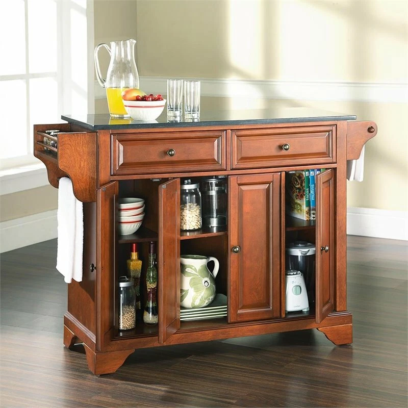 Crosley Furniture Lafayette Solid Black Granite Top Kitchen Island in Classic Cherry - KF30004BCH