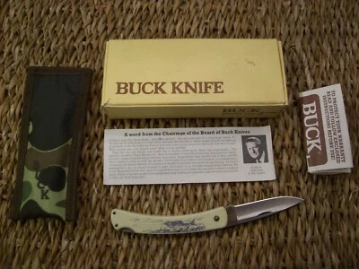 VINTAGE BUCK KNIFE 424 SW BUCKLITE w/FISH SCENE / NOS 1987 COMPLETE - Image 1 of 4