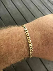 Men's Miami Cuban Link Bracelet 14k Gold Plated Real Solid 925 Silver 5mm Italy - Picture 1 of 11