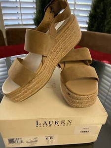 Polo Ralph Lauren Kidsuede Platform Espadrille Sandals NEW in Original Box - Picture 1 of 7