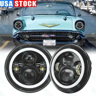 Fit Chevrolet Bel Air 1953 1954 1955 1956 1957 7"" farol de LED âmbar halo DRL - Imagem 1 de 4