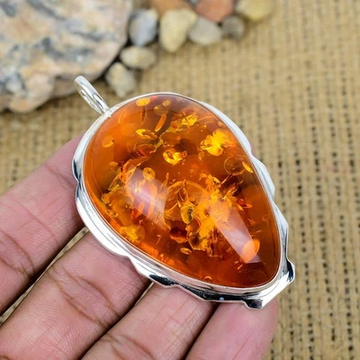 Baltic Amber Gemstone Handmade 925 Sterling Silver Pendant Jewelry Wedding Gift - Image 1 of 4