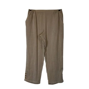 Pantalone Fridaze Beige 100% Lino Ridefinito Crop Pull On Antirughe Tg MD - Foto 1 di 11