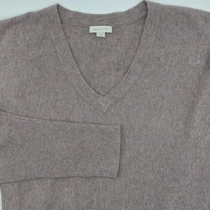 Maglione pullover Garnet Hill Essential cashmere scollo a V donna XL viola pallido - Foto 1 di 9